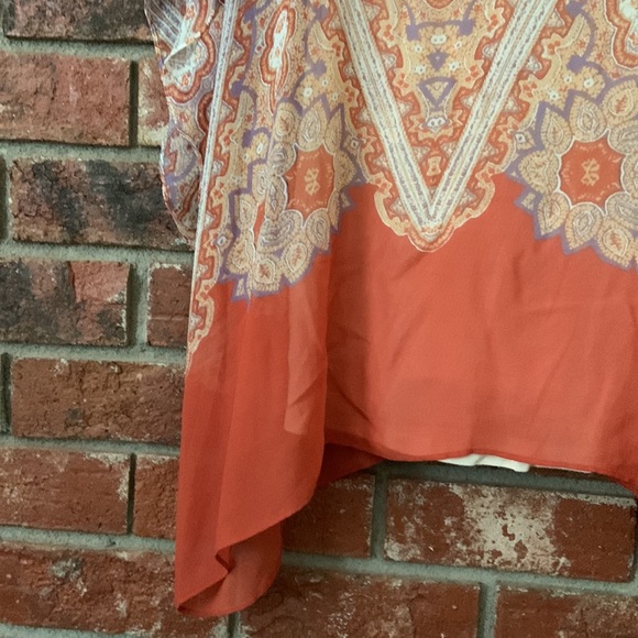 EUC🔹️Maeve Coral Orange Nalina Paisley Poncho Top - Picture 5 of 8